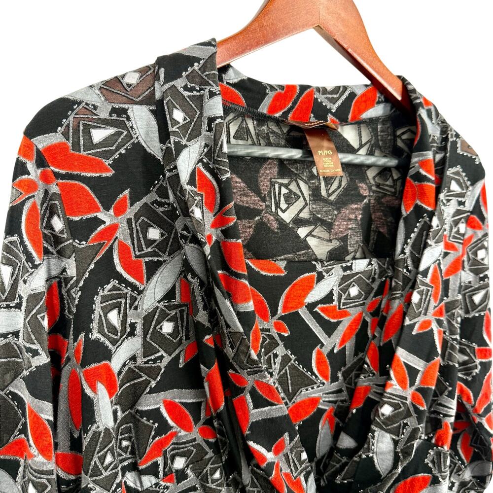 MULTIPLES PL Petite Large Sparky Red Black Silver Sheer Christmas Shirt Top - Picture 3 of 10